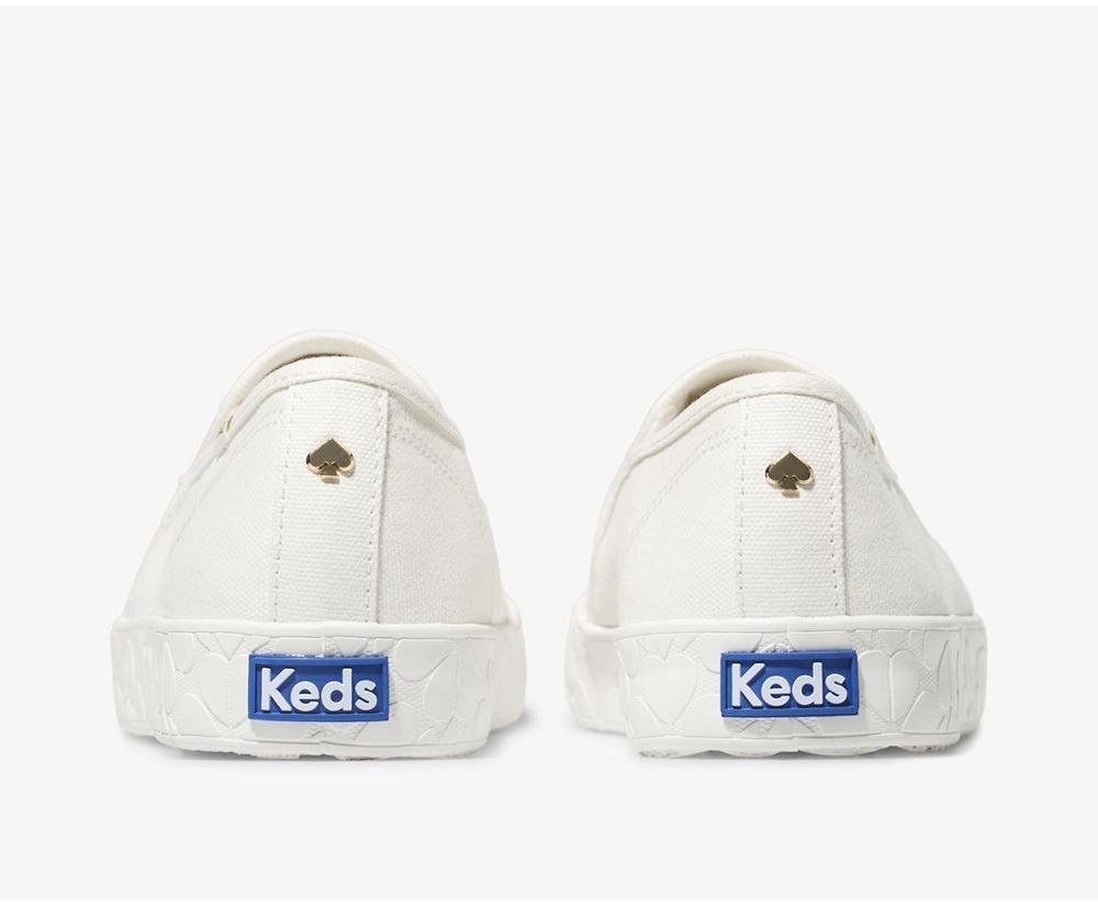 Slip Ons Keds Mujer Blancas - Kate Spade New York Double Decker Logo Foxing - 074-EUQIRP